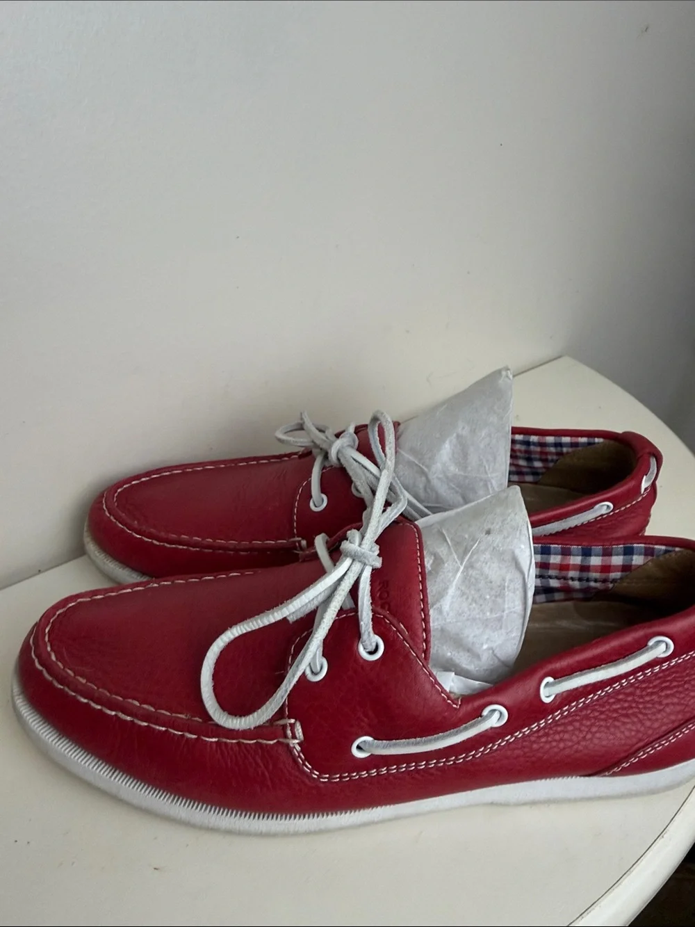 Rockport Men's Red Leather Boat Shoes with White Laces
